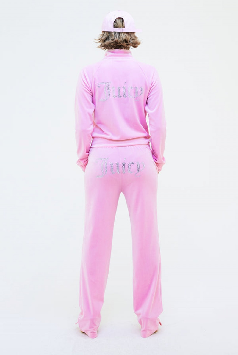 Begonia Pink Juicy Couture Velour Diamante Tracksuit Bottom | JC-SN652106