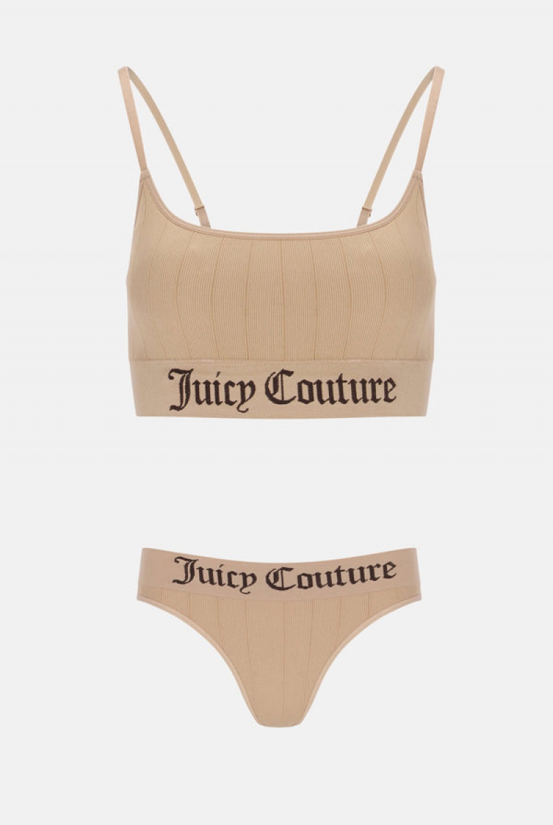 Beige Juicy Couture Camel Ribbed Underwear Set | JC-SN652242