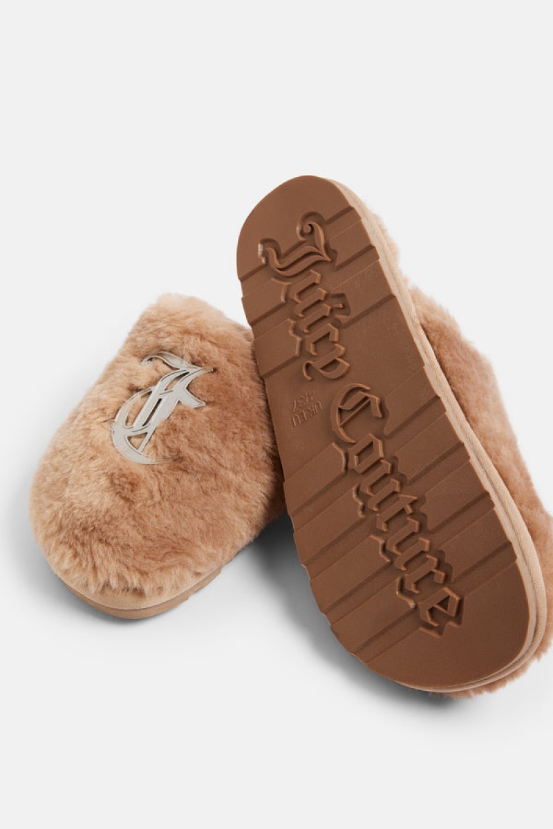 Beige Juicy Couture Closed Toe Faux Fur Slipper | JC-SN652191