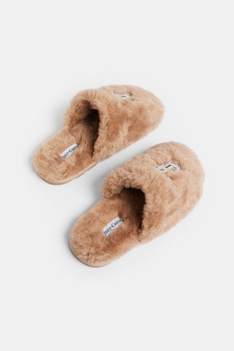 Beige Juicy Couture Closed Toe Faux Fur Slipper | JC-SN652191