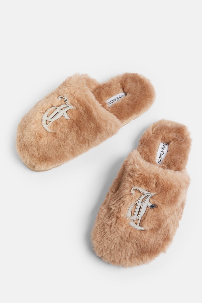 Beige Juicy Couture Closed Toe Faux Fur Slipper | JC-SN652191