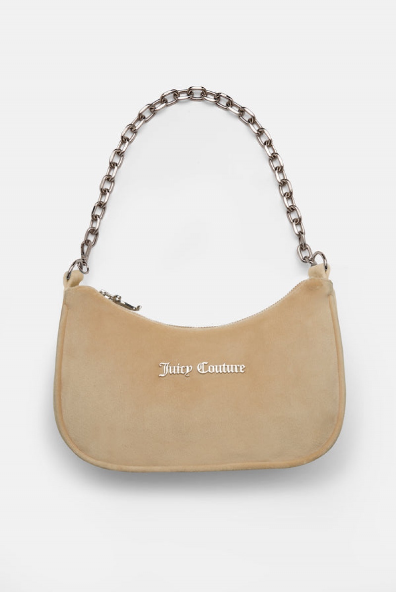 Beige Juicy Couture Velour Chain Shoulder Bag | JC-SN652212