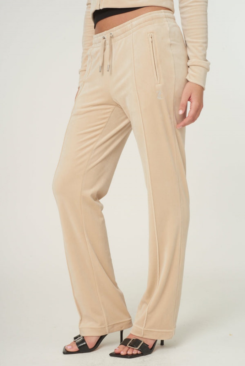 Beige Juicy Couture Velour Diamante Tracksuit Bottom | JC-SN652014