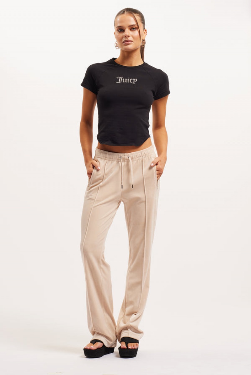 Beige Juicy Couture Velour Diamante Tracksuit Bottom | JC-SN652014