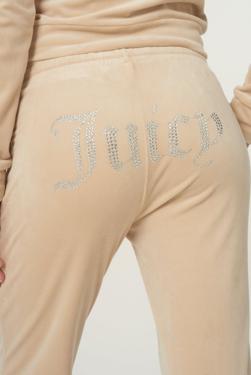 Beige Juicy Couture Velour Diamante Tracksuit Bottom | JC-SN652014