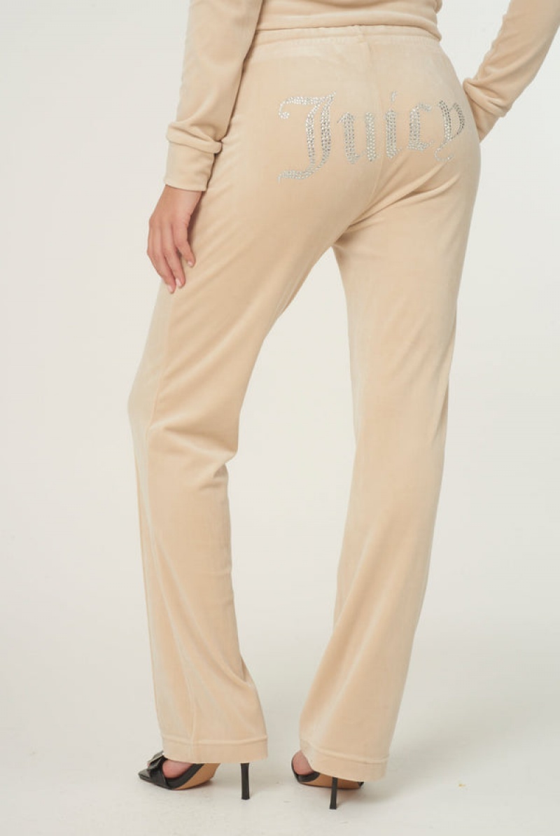 Beige Juicy Couture Velour Diamante Tracksuit Bottom | JC-SN652014