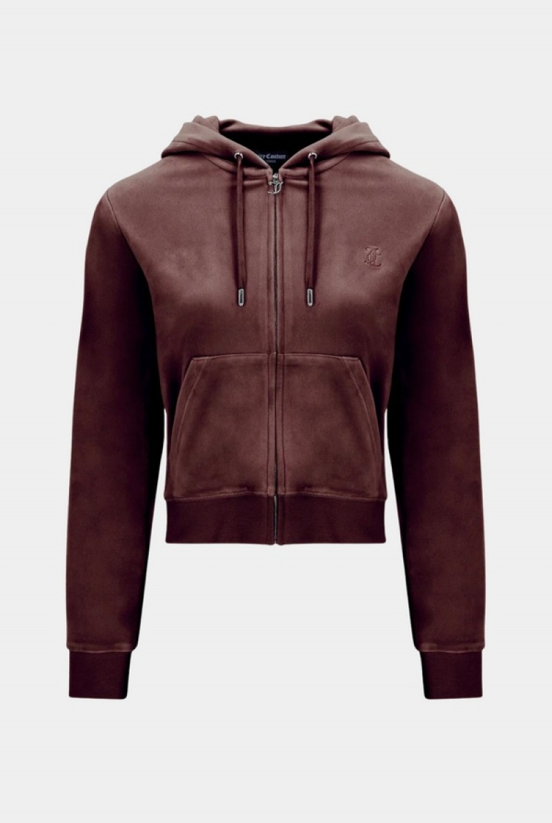 Bitter Chocolate Juicy Couture Classic Velour Robertson Hoodie | JC-SN652051