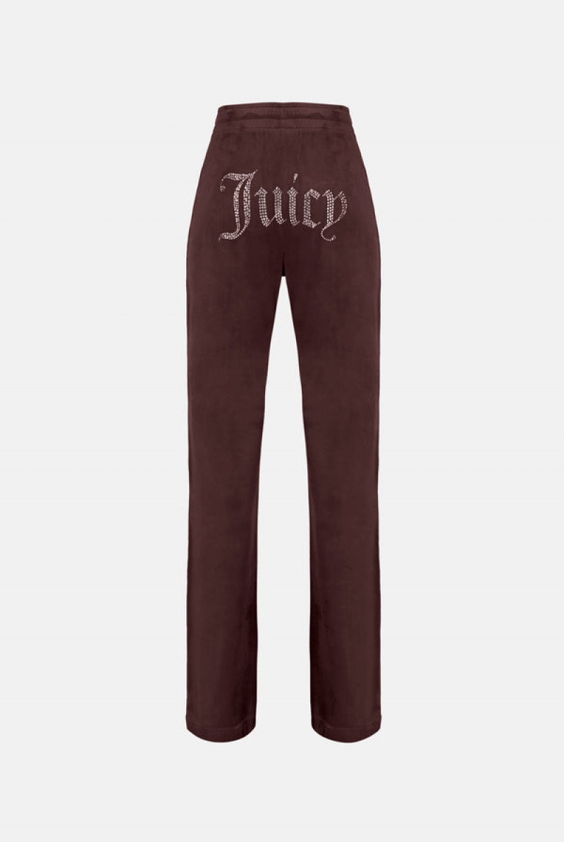 Bitter Chocolate Juicy Couture Velour Diamante Tracksuit Bottom | JC-SN652060