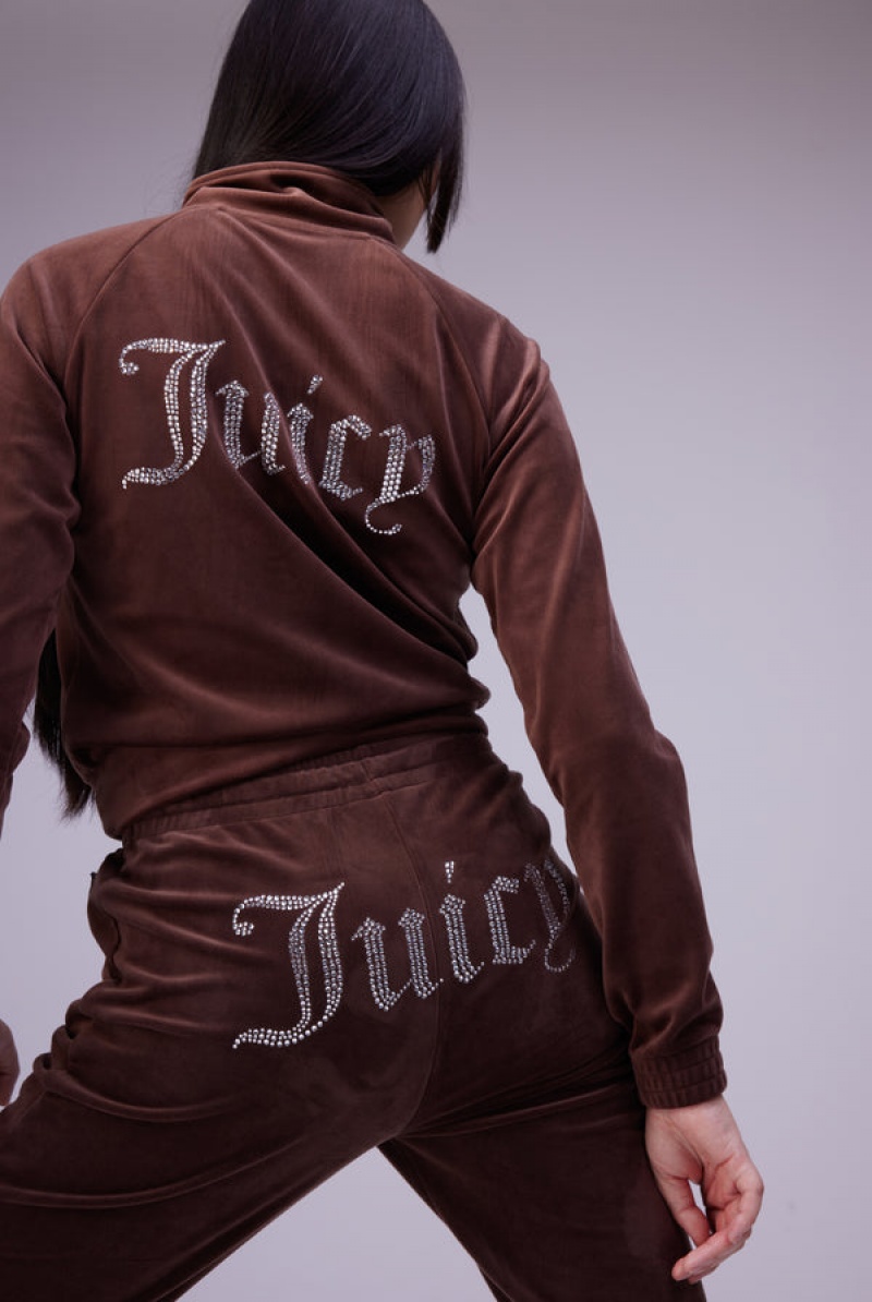 Bitter Chocolate Juicy Couture Velour Diamante Tracksuit Bottom | JC-SN652060