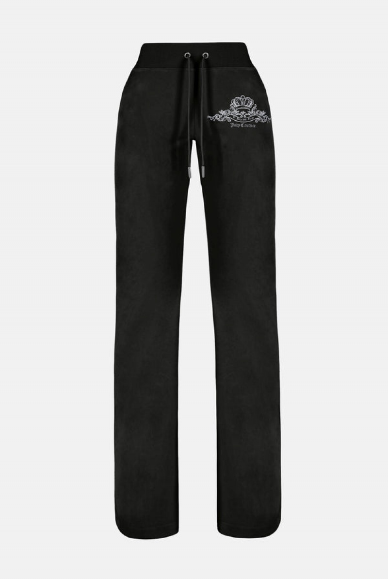 Black Juicy Couture Arch Crest Low Rise Classic Velour Pant | JC-SN652090