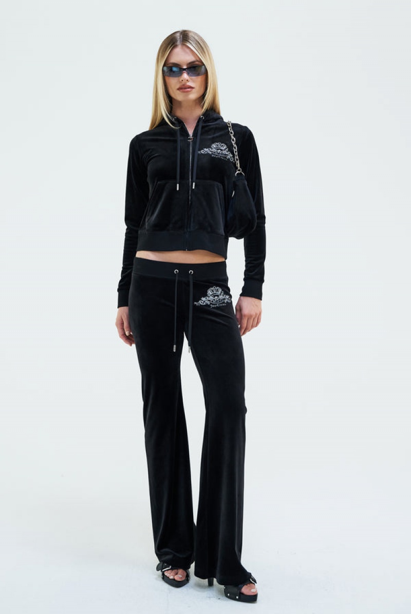 Black Juicy Couture Arch Crest Low Rise Classic Velour Pant | JC-SN652090