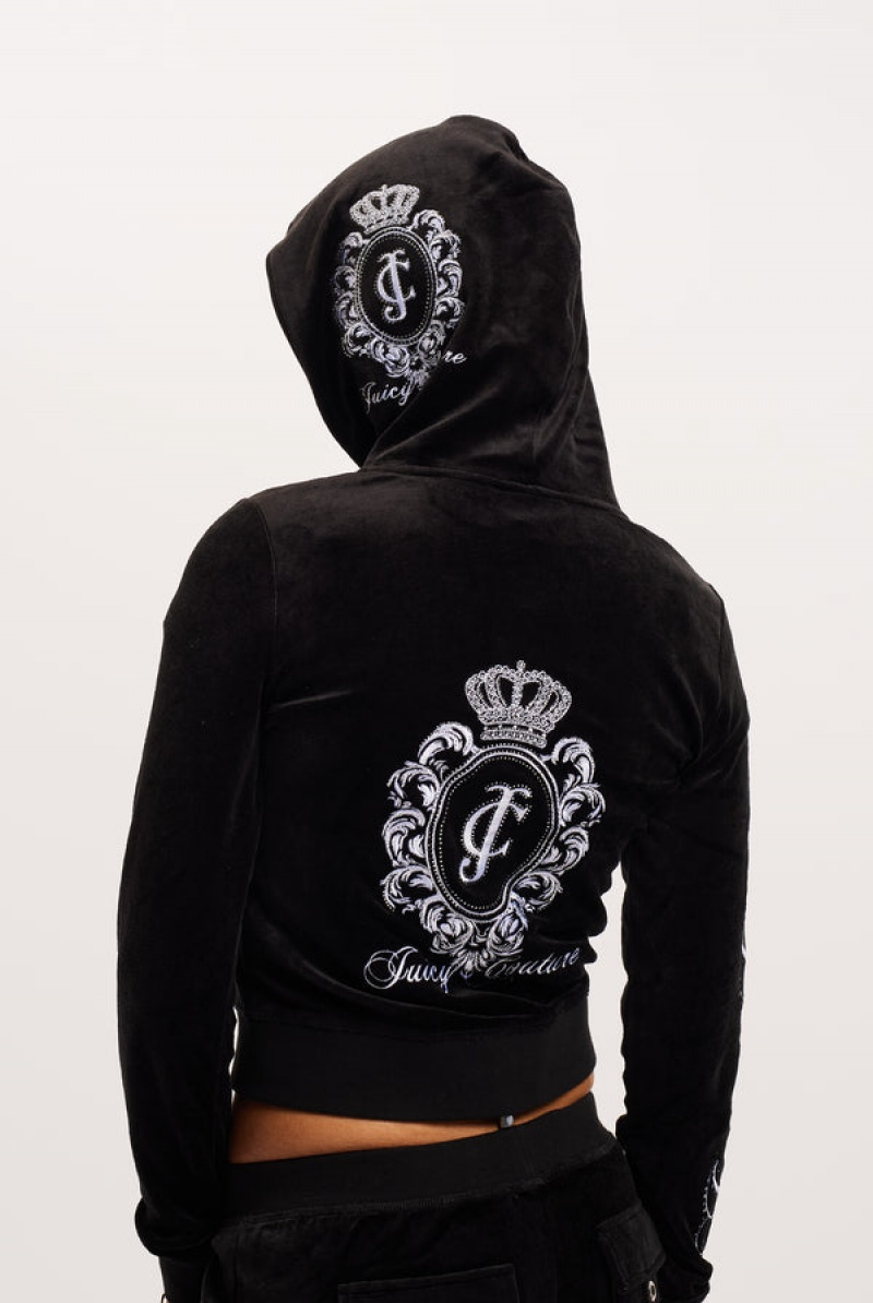 Black Juicy Couture Bamboo Velour Heritage Crest Hoodie | JC-SN652161