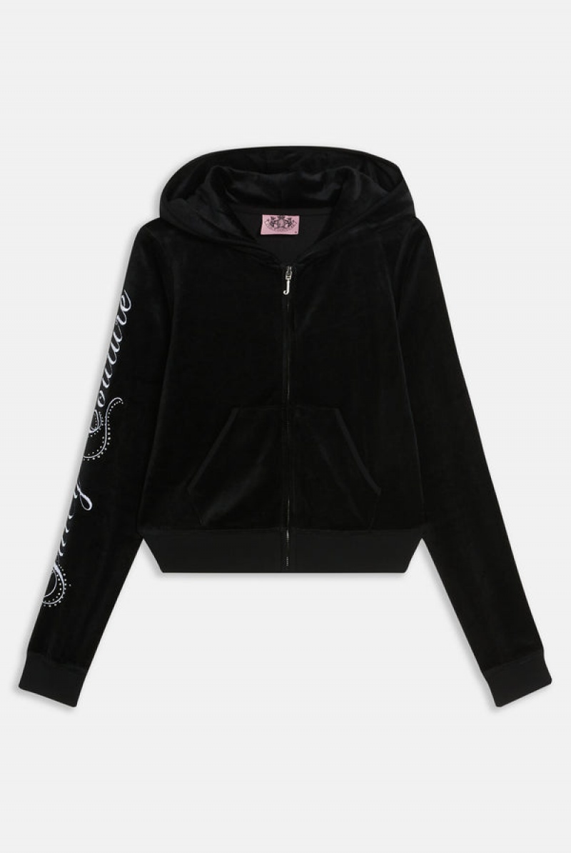 Black Juicy Couture Bamboo Velour Heritage Crest Hoodie | JC-SN652161