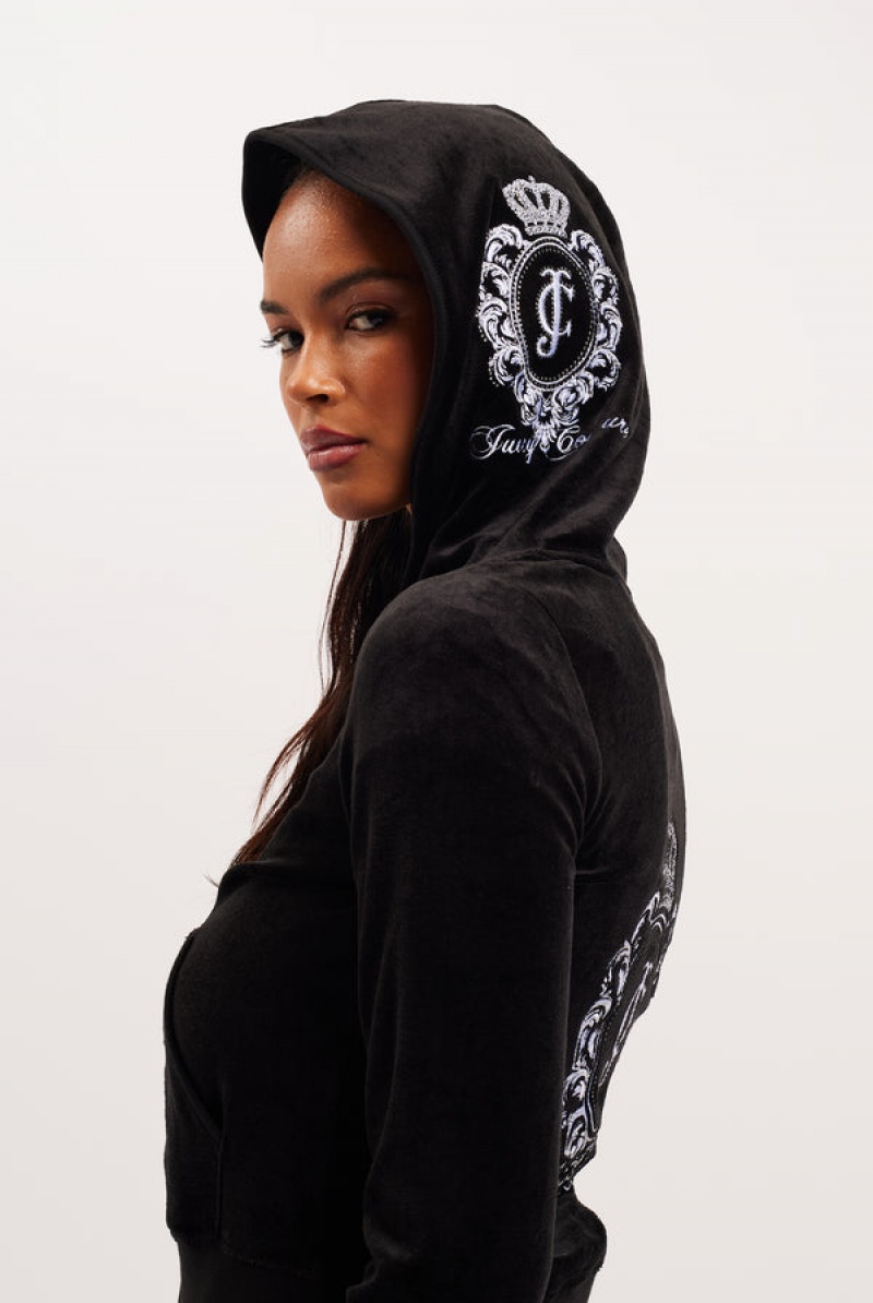 Black Juicy Couture Bamboo Velour Heritage Crest Hoodie | JC-SN652161