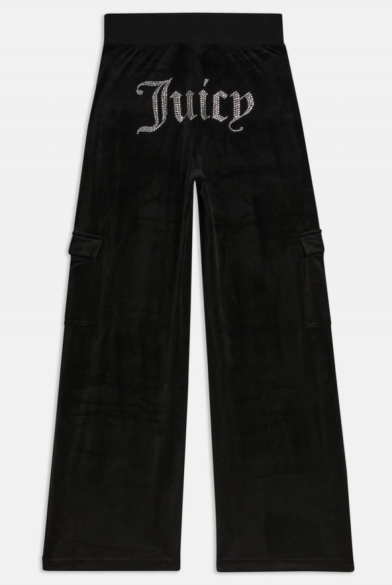 Black Juicy Couture Cargo Velour Diamante Trouser | JC-SN652092