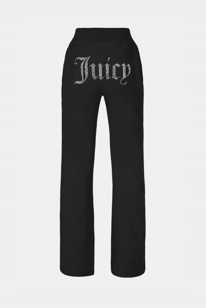 Black Juicy Couture Classic Velour Del Ray Diamante Bottoms | JC-SN652056