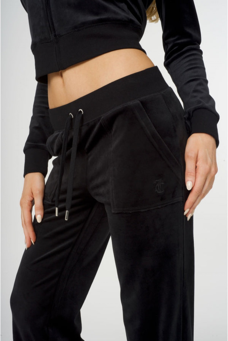 Black Juicy Couture Classic Velour Del Ray Pocketed Bottoms | JC-SN652132