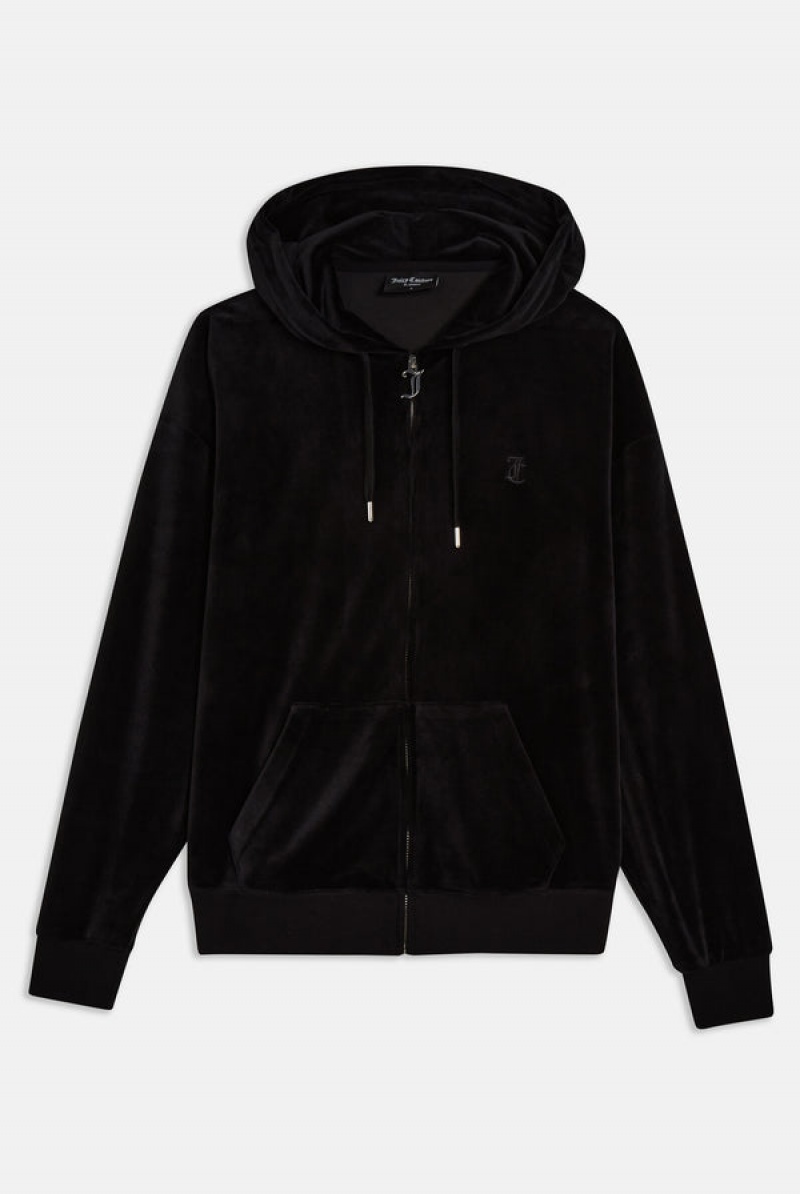 Black Juicy Couture Classic Velour Oversized Hoodie | JC-SN651954