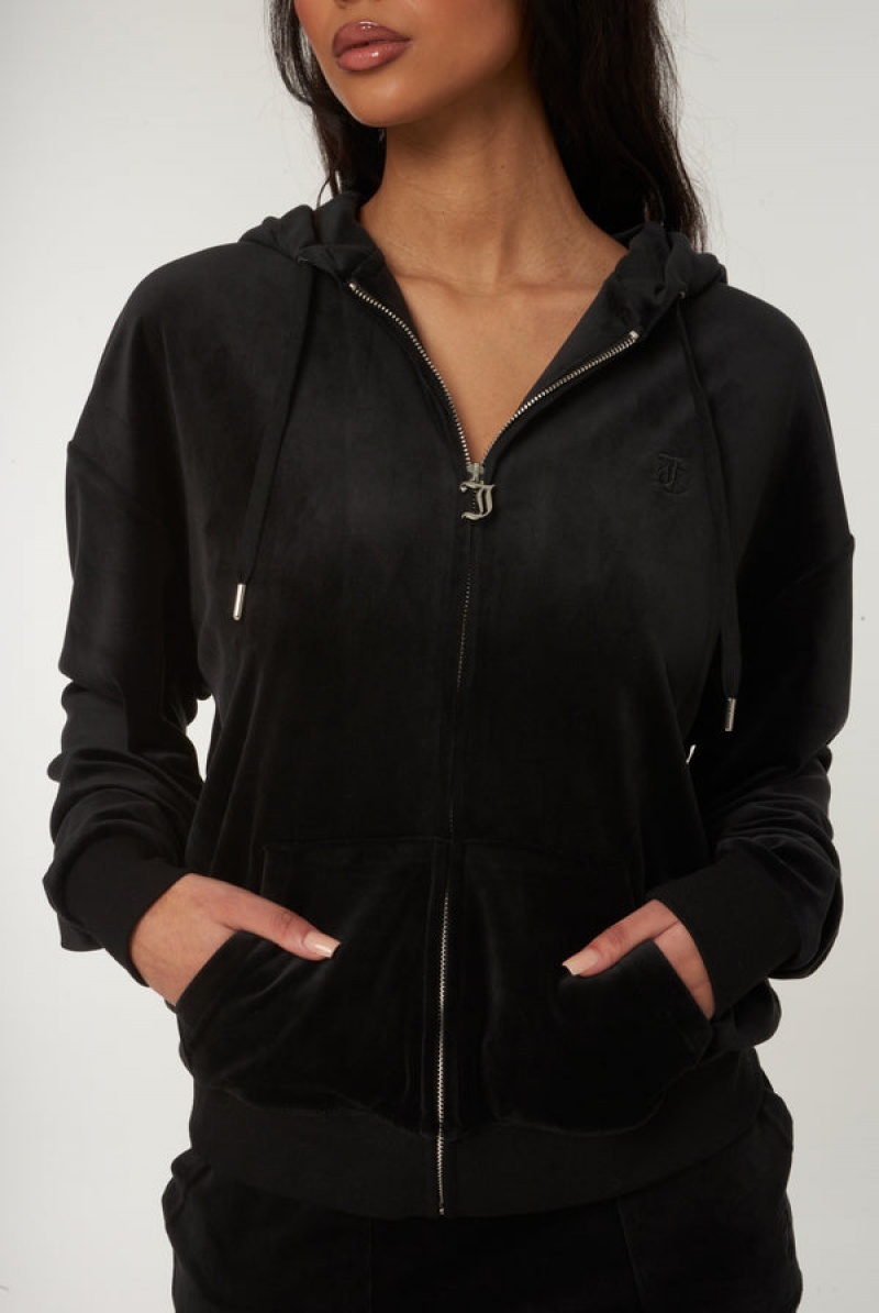 Black Juicy Couture Classic Velour Oversized Hoodie | JC-SN651954