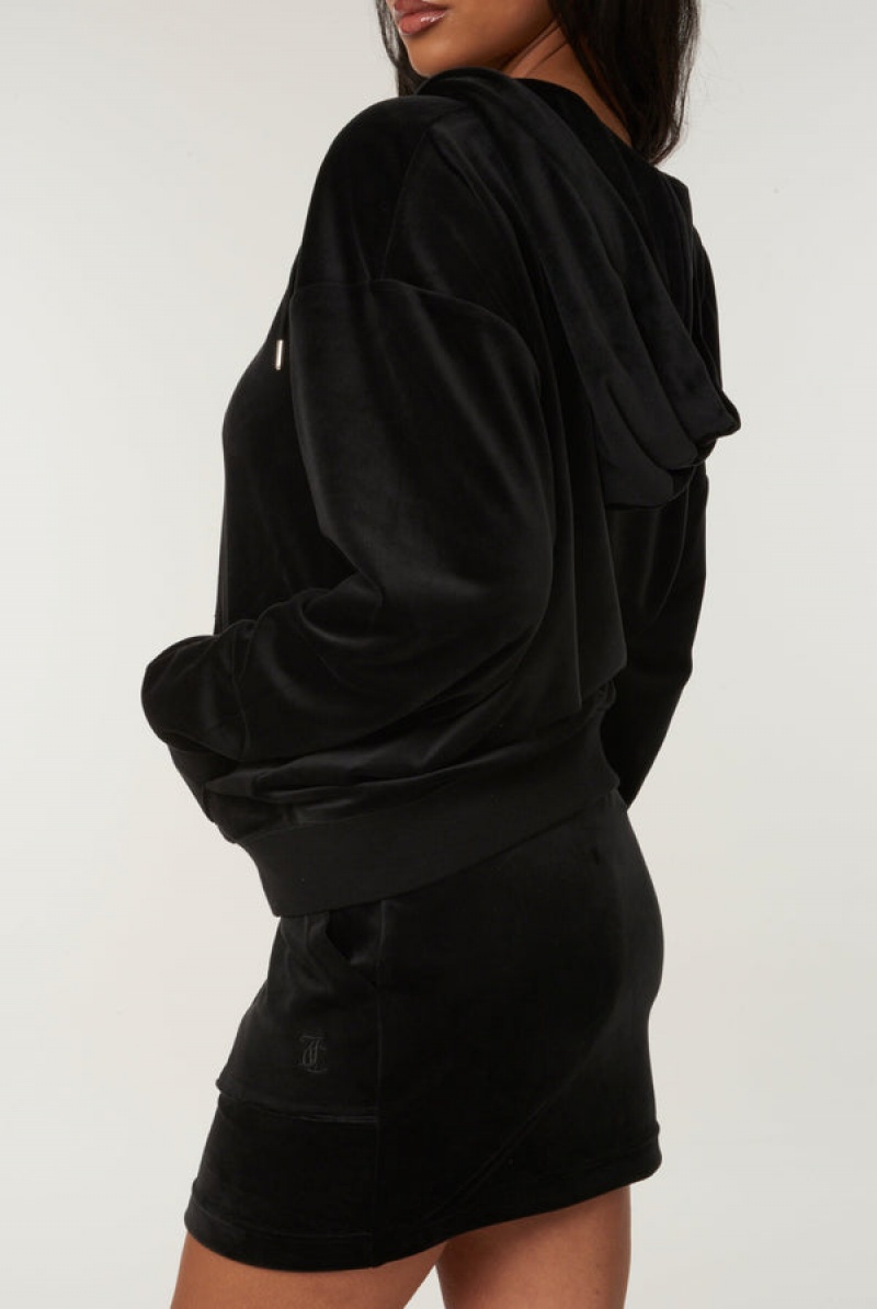 Black Juicy Couture Classic Velour Oversized Hoodie | JC-SN651954