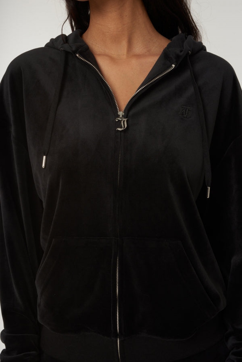 Black Juicy Couture Classic Velour Oversized Hoodie | JC-SN651954