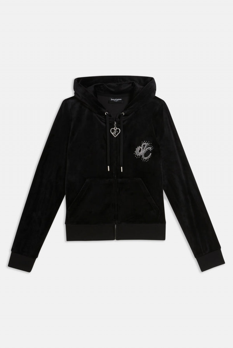 Black Juicy Couture Classic Velour Scatter Bead Hoodie | JC-SN652121