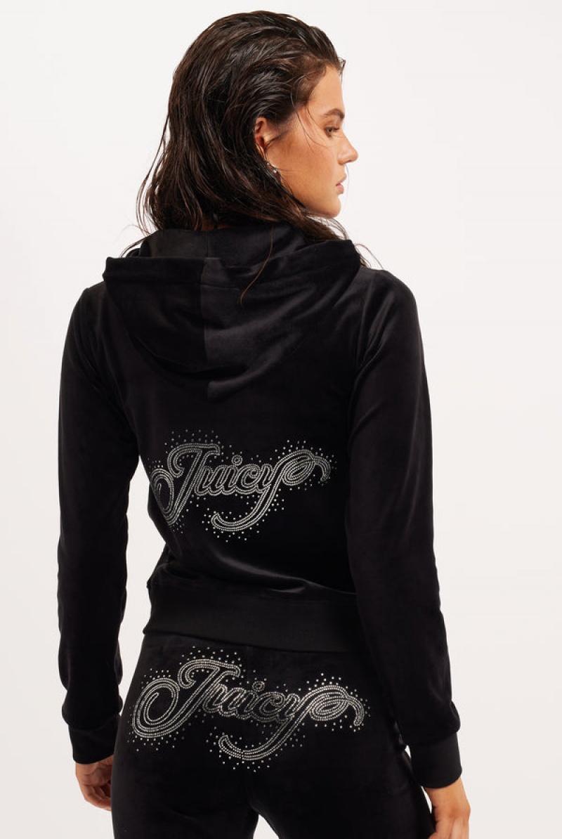 Black Juicy Couture Classic Velour Scatter Bead Hoodie | JC-SN652121