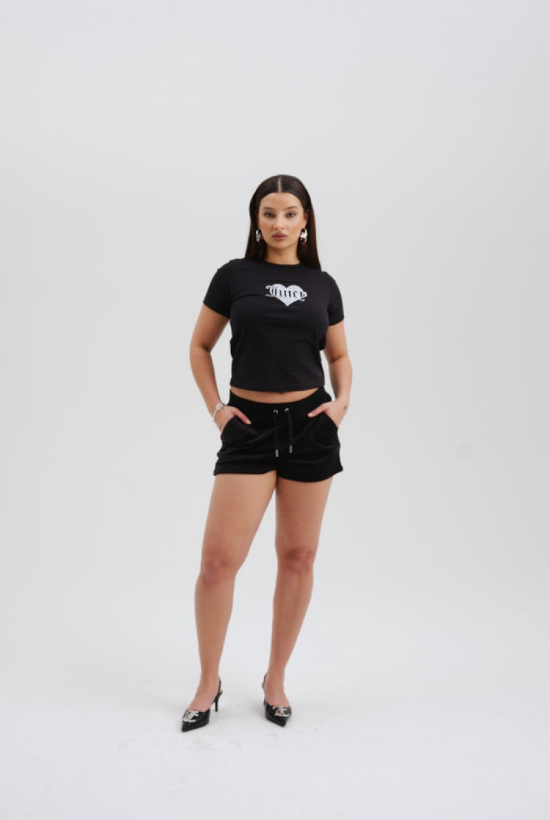 Black Juicy Couture Classic Velour Track Short | JC-SN652035