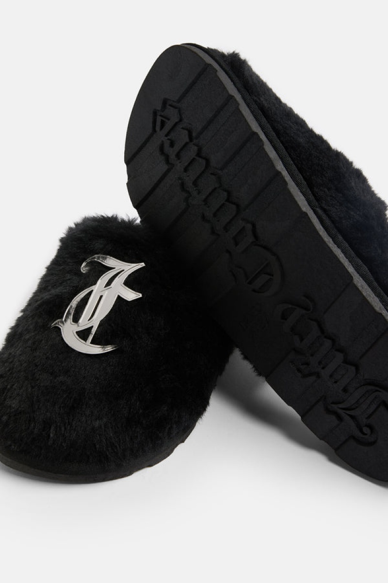 Black Juicy Couture Closed Toe Faux Fur Slipper | JC-SN652189