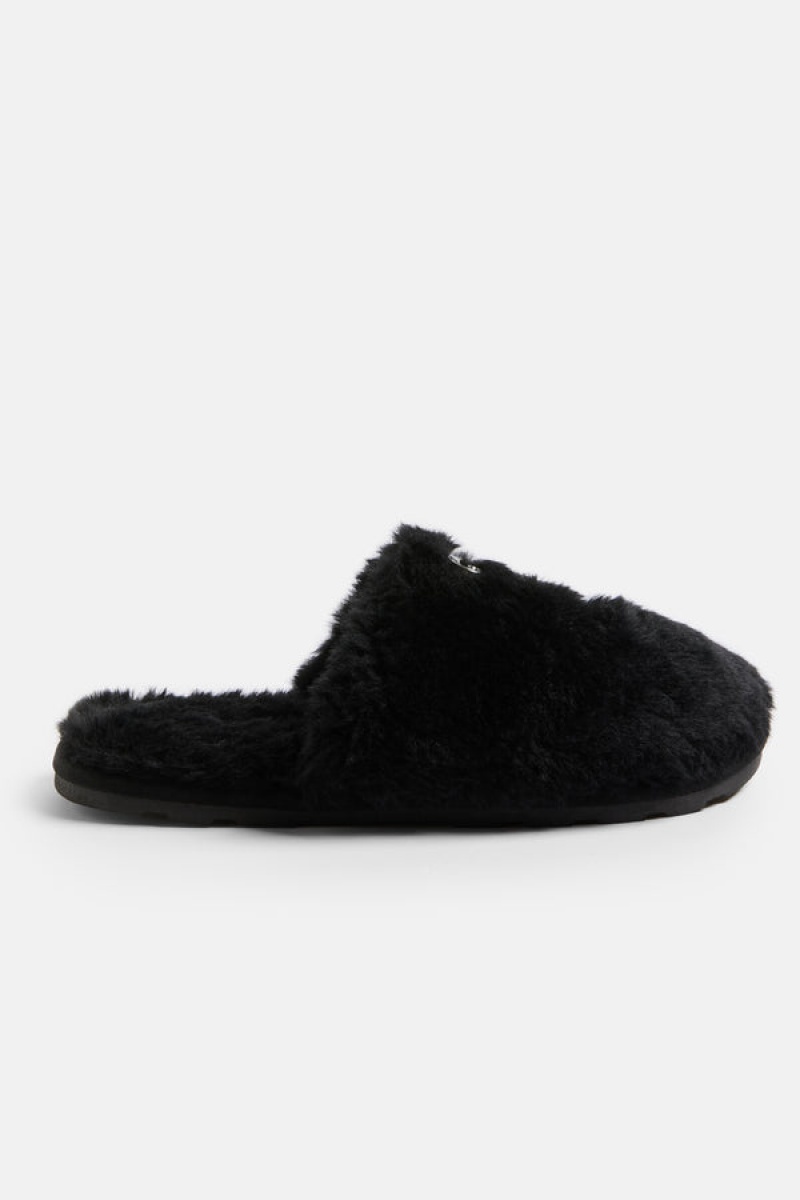 Black Juicy Couture Closed Toe Faux Fur Slipper | JC-SN652189