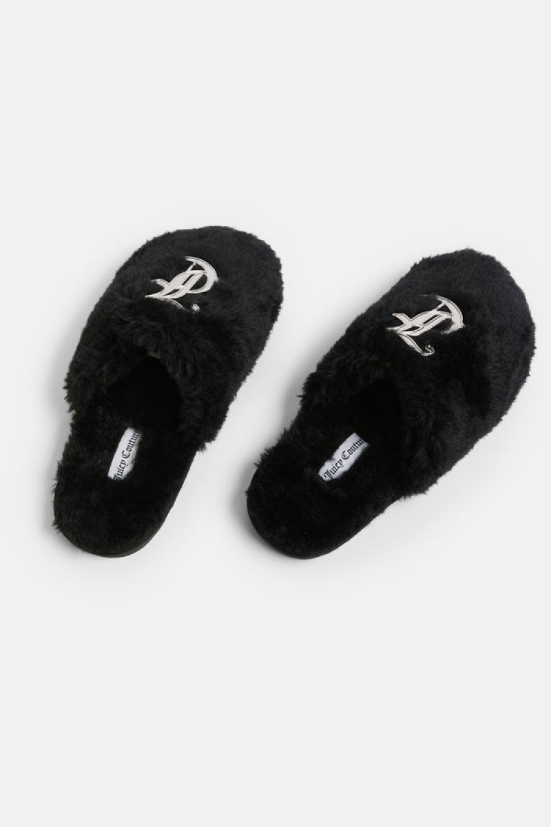 Black Juicy Couture Closed Toe Faux Fur Slipper | JC-SN652189