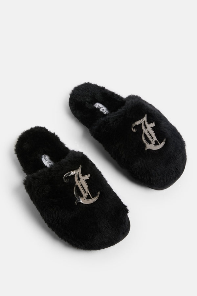 Black Juicy Couture Closed Toe Faux Fur Slipper | JC-SN652189