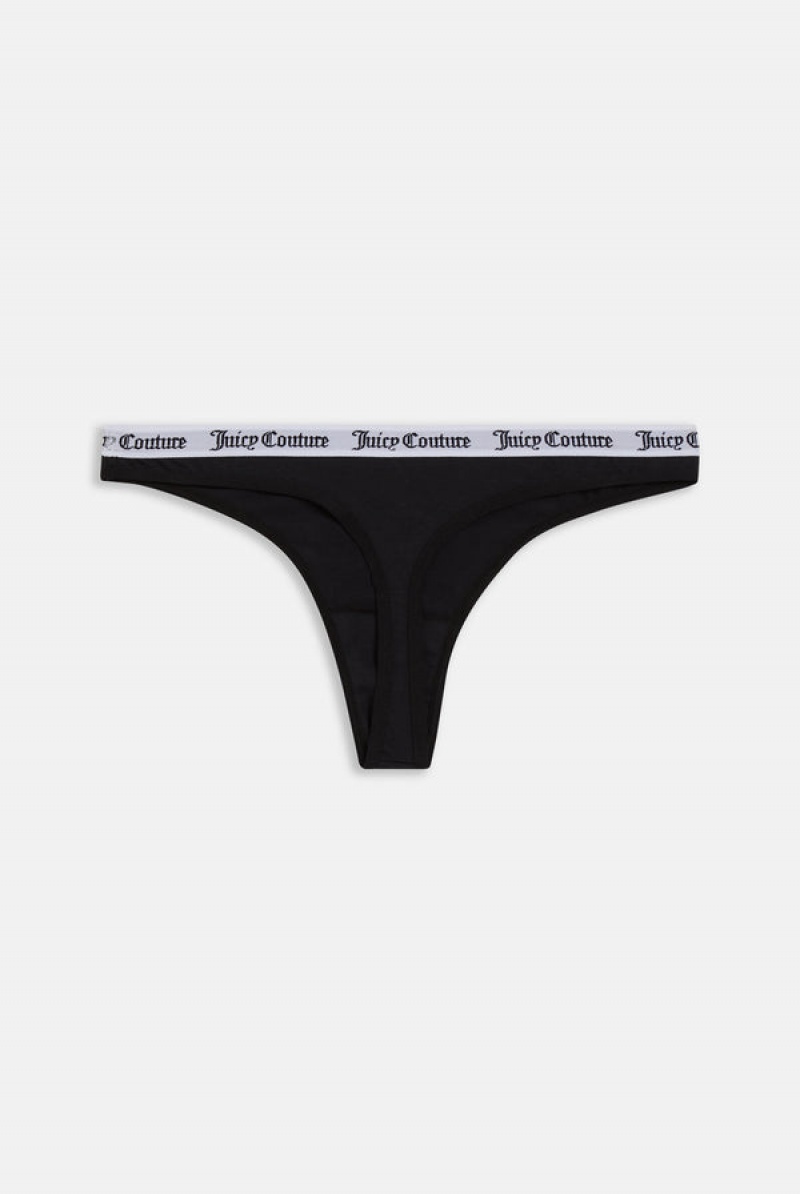 Black Juicy Couture Cotton Branded Thong | JC-SN652256