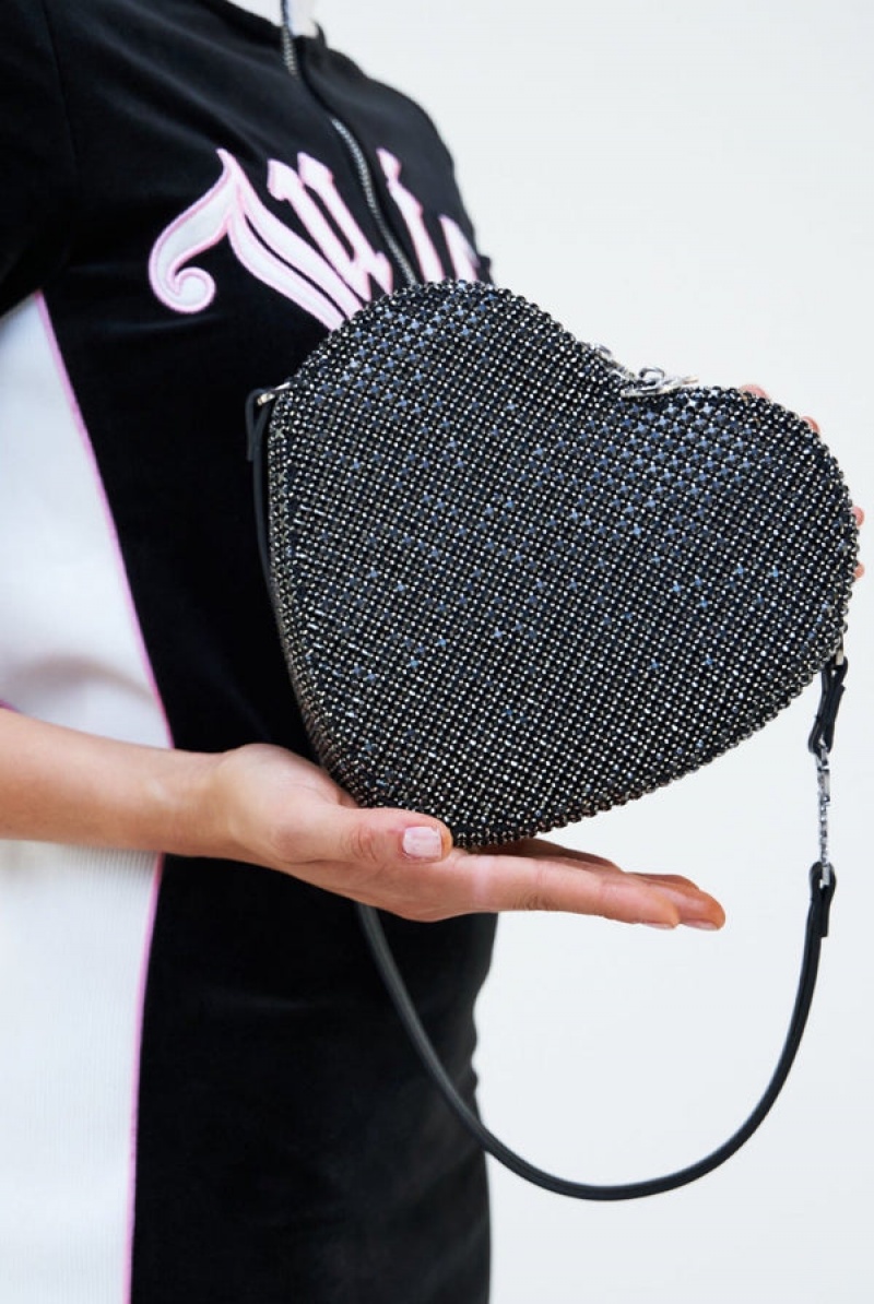 Black Juicy Couture Diamante Heart Shaped Shoulder Bag | JC-SN652213