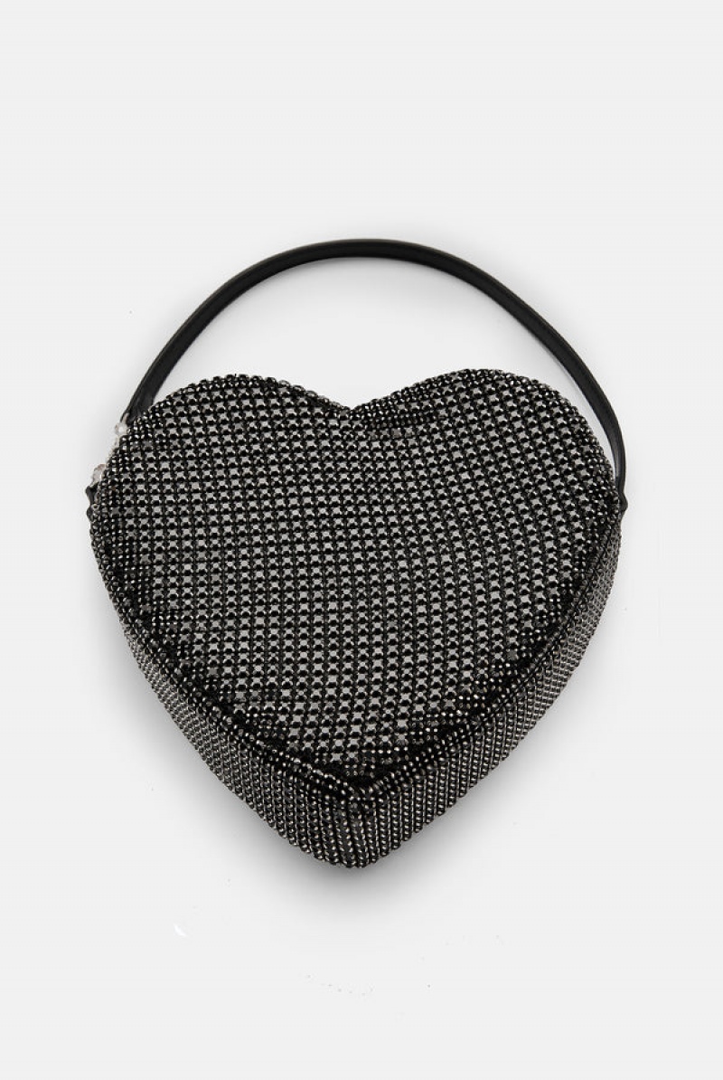 Black Juicy Couture Diamante Heart Shaped Shoulder Bag | JC-SN652213