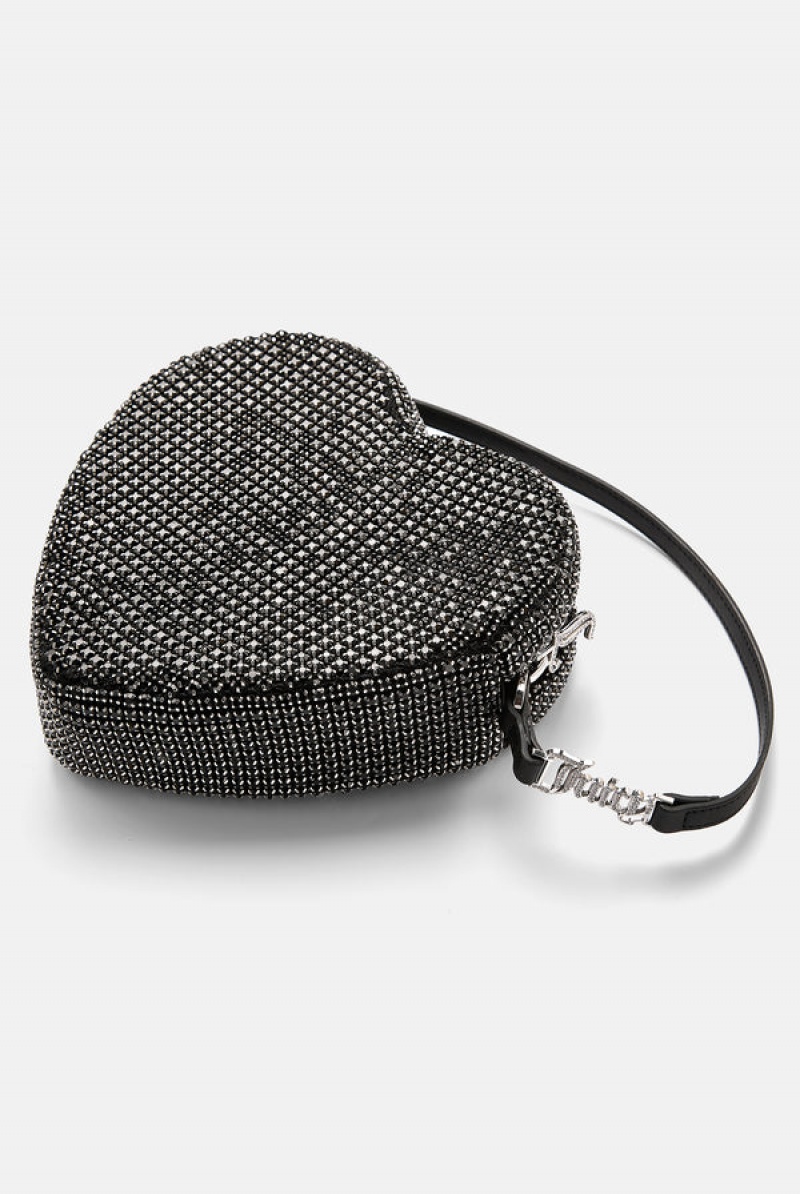 Black Juicy Couture Diamante Heart Shaped Shoulder Bag | JC-SN652213