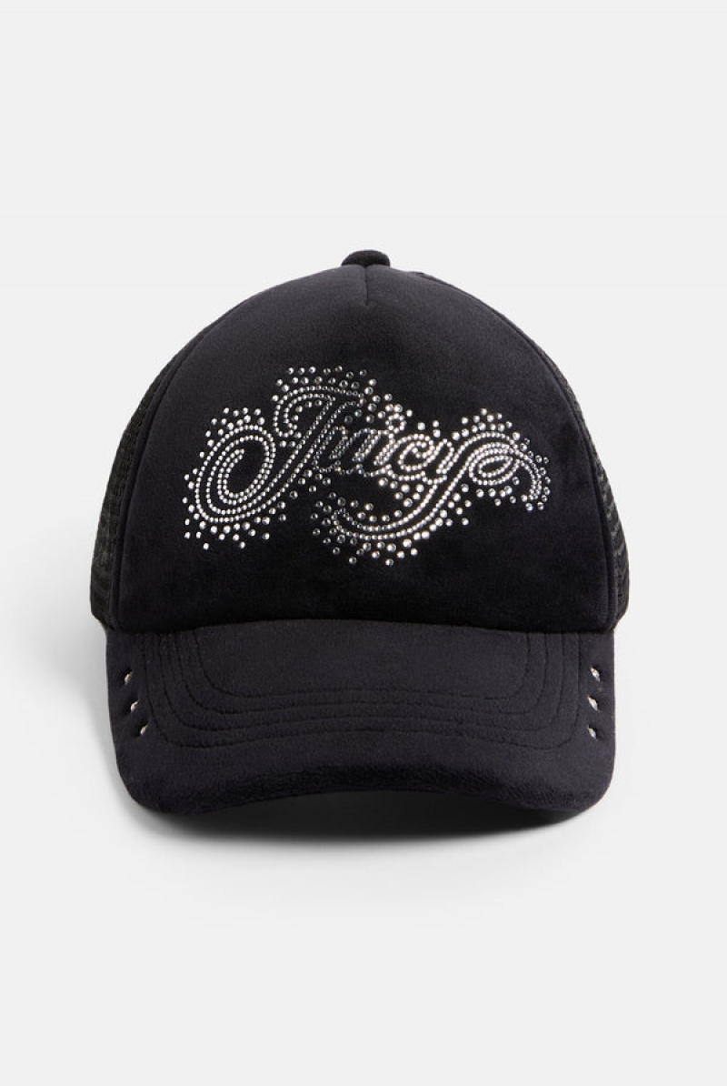 Black Juicy Couture Diamante Scatter Trucker Cap | JC-SN652326