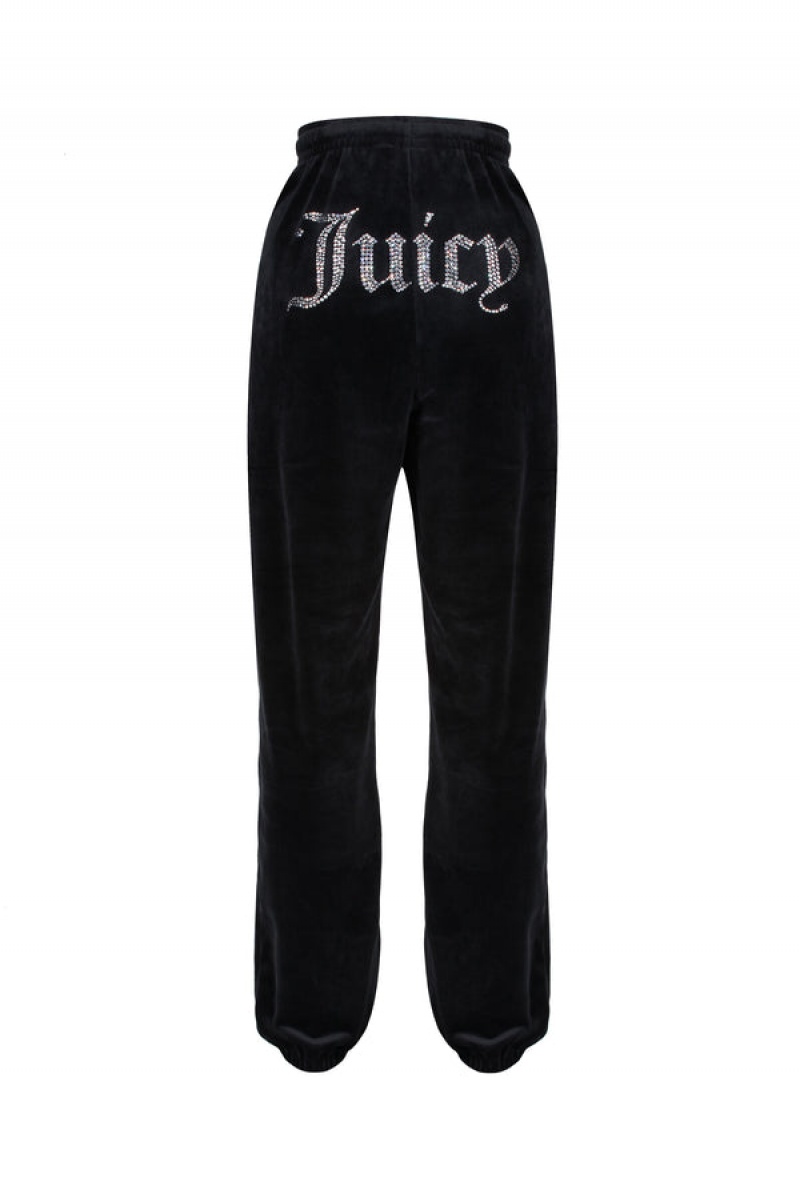 Black Juicy Couture Diamante Velour Cuffed Bottoms | JC-SN651959