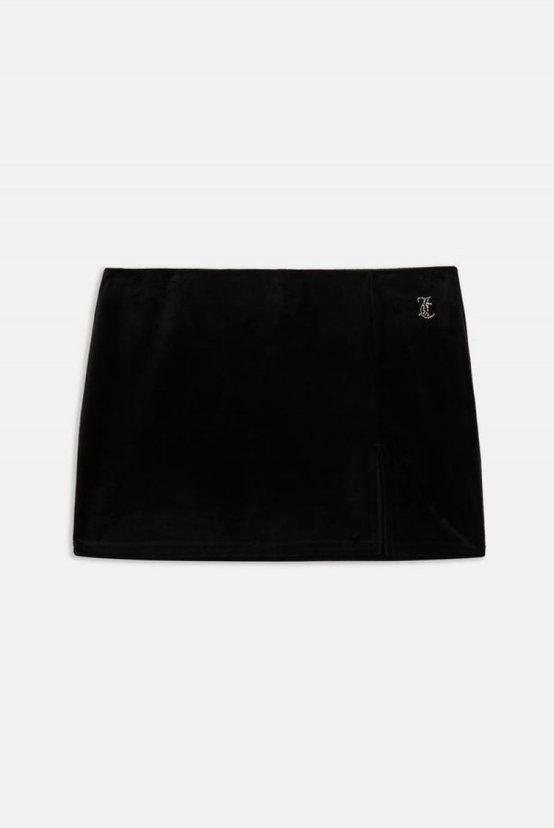 Black Juicy Couture Diamante Velour Split Mini Skirt | JC-SN652295