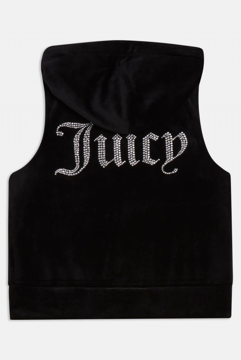 Black Juicy Couture Diamante Velour Zip-through Gilet | JC-SN651964