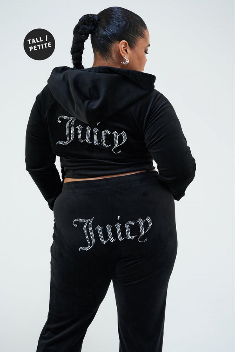 Black Juicy Couture Diamante Velour Zip-through Hoodie | JC-SN652153