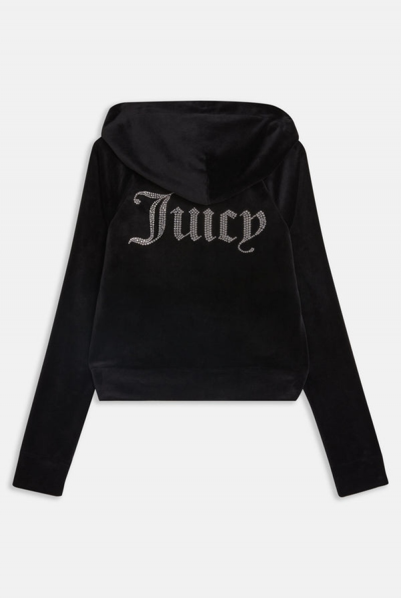 Black Juicy Couture Diamante Velour Zip-through Hoodie | JC-SN652153