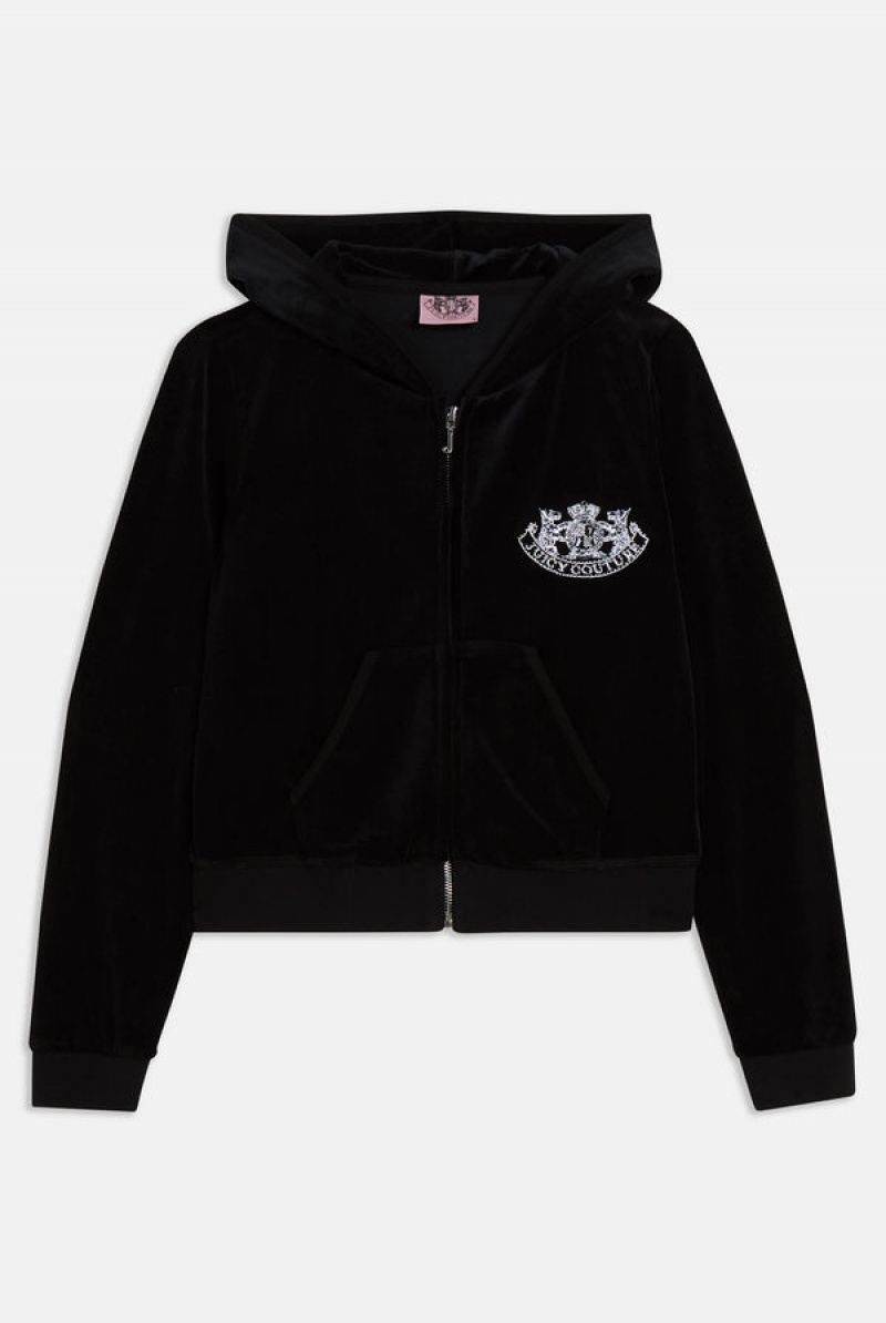 Black Juicy Couture Dog Crest Bamboo Velour Heritage Hoodie | JC-SN652174