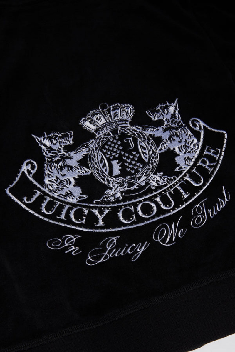 Black Juicy Couture Dog Crest Bamboo Velour Heritage Hoodie | JC-SN652174