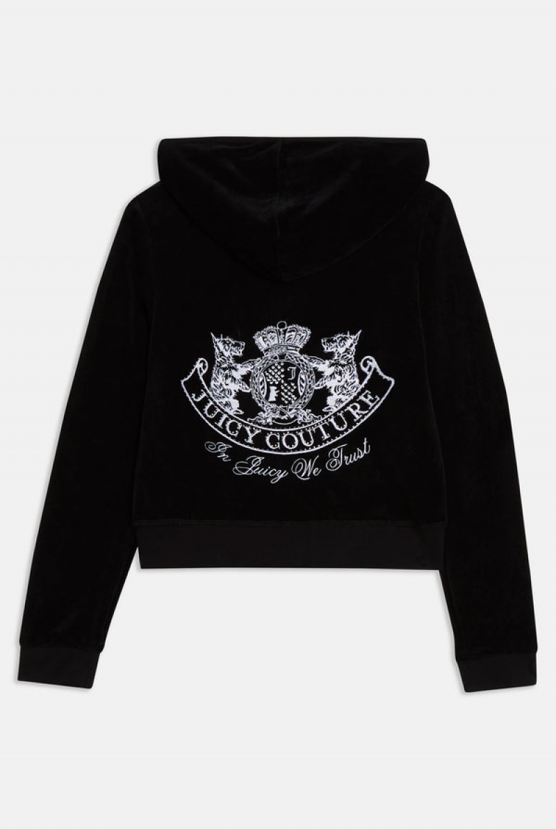 Black Juicy Couture Dog Crest Bamboo Velour Heritage Hoodie | JC-SN652174