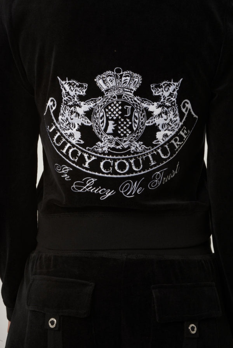 Black Juicy Couture Dog Crest Bamboo Velour Heritage Hoodie | JC-SN652174