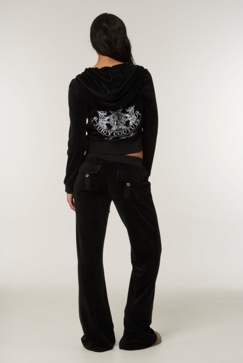 Black Juicy Couture Dog Crest Bamboo Velour Heritage Hoodie | JC-SN652174