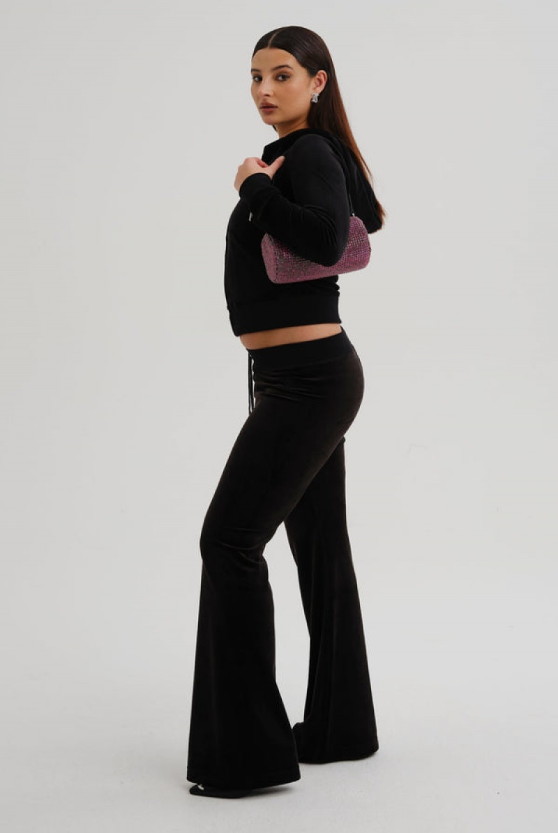 Black Juicy Couture Low Rise Flare Classic Velour Track Pant | JC-SN652012