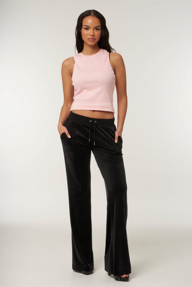 Black Juicy Couture Low Rise Flare Pocket Classic Velour Track Pant | JC-SN651958