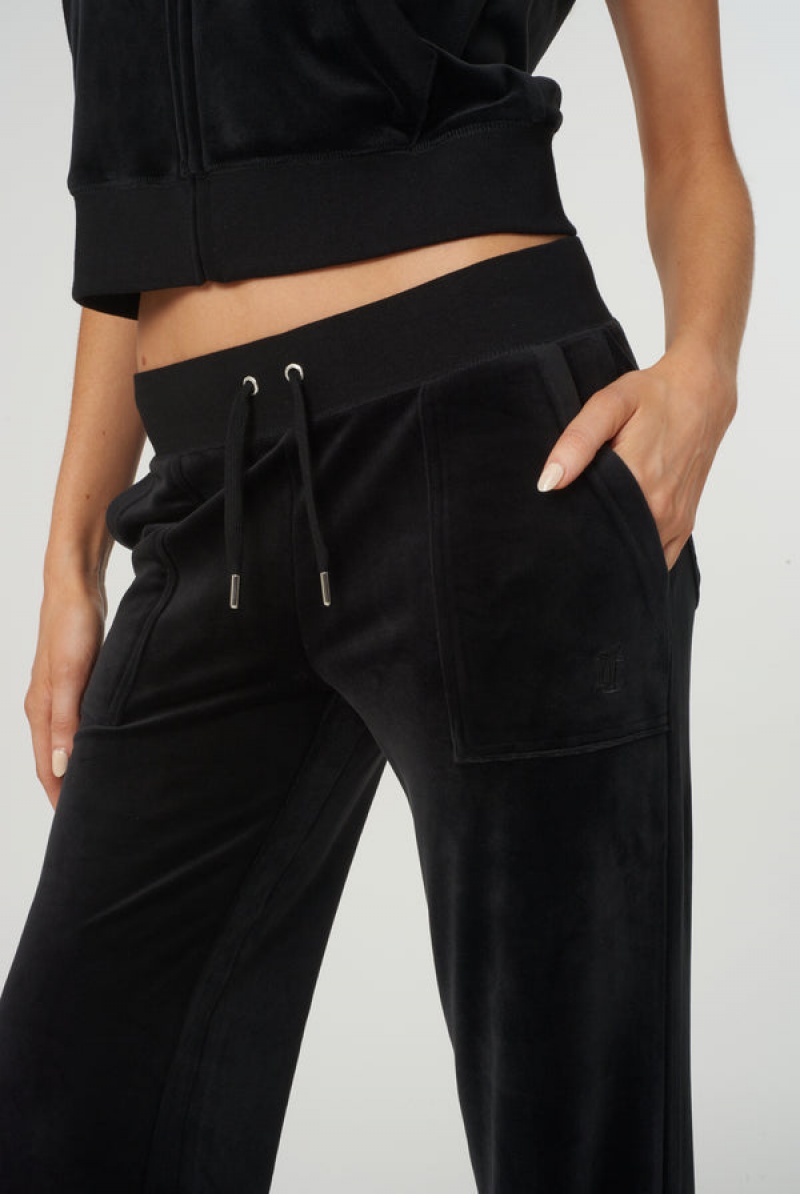 Black Juicy Couture Low Rise Flare Pocket Classic Velour Track Pant | JC-SN651958